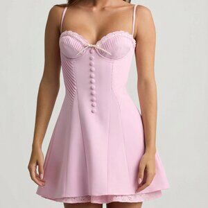 Oh Polly Bow-Detail Scalloped A-Line Mini Dress in Soft Pink 4 / Plus Cup